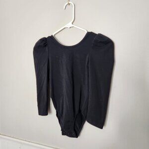 REMIE GIRL Solid Black Long Sleeve Leotard